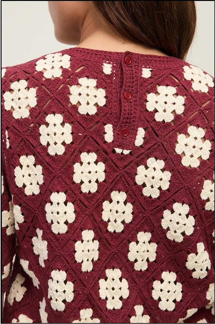 JERSEY EFECTO CROCHET FONDO FRAMBRUESA YERSE