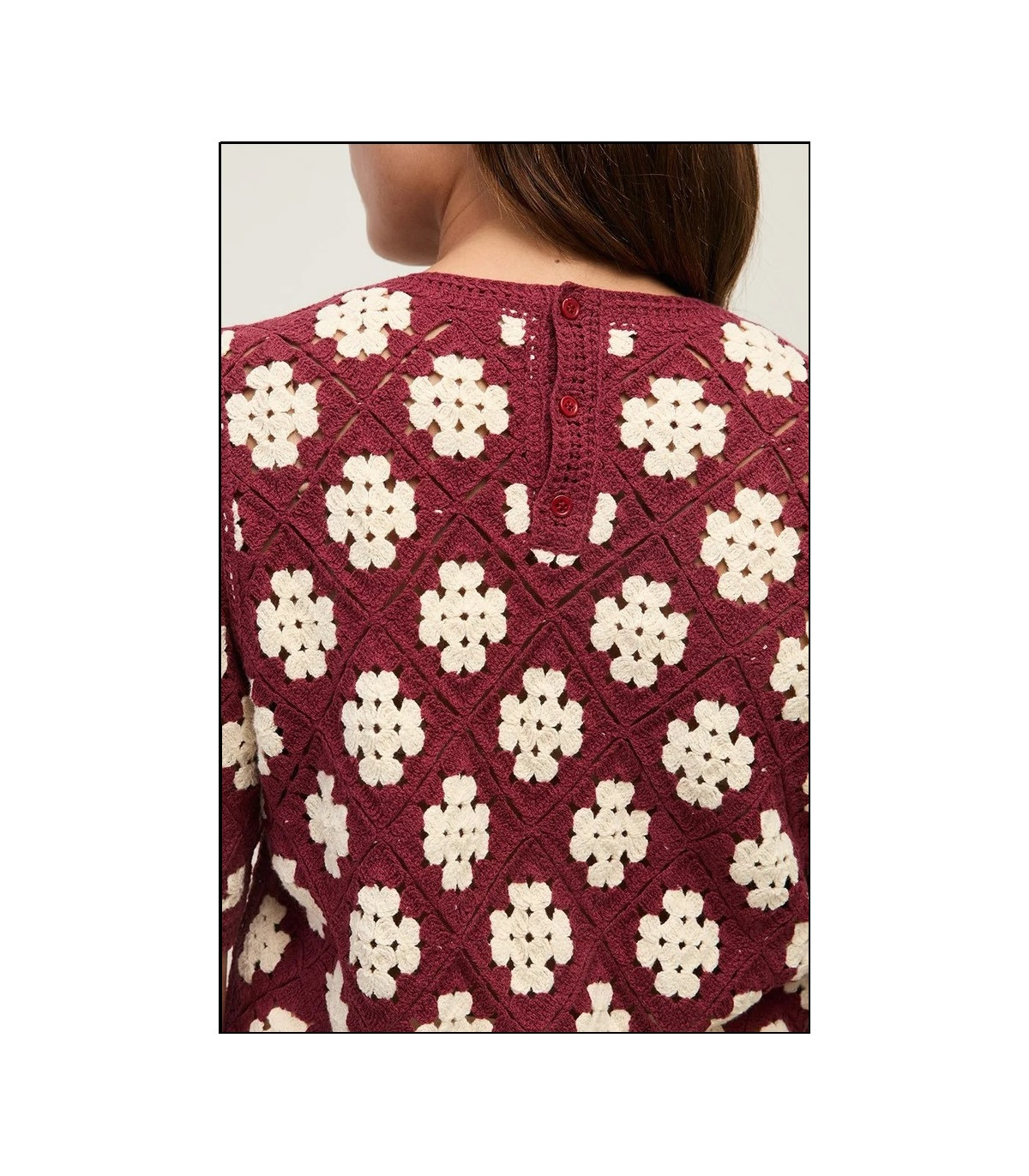 JERSEY EFECTO CROCHET FONDO FRAMBRUESA YERSE