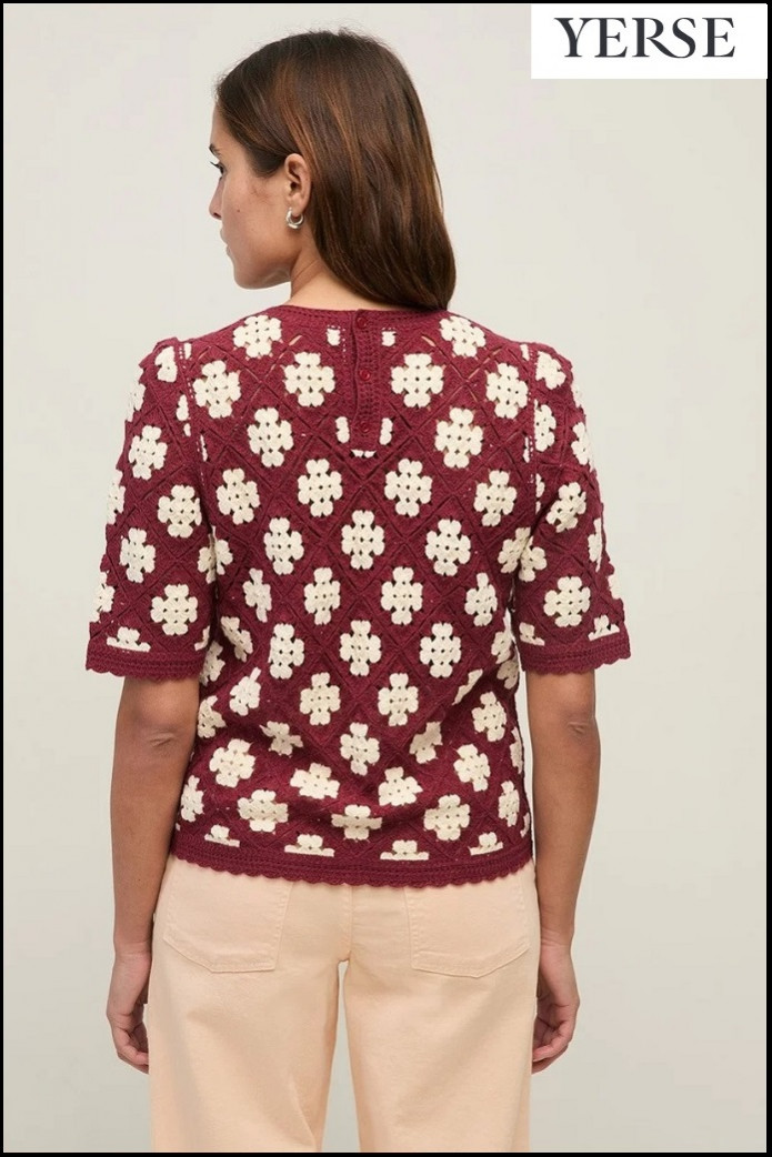 JERSEY EFECTO CROCHET FONDO FRAMBRUESA YERSE