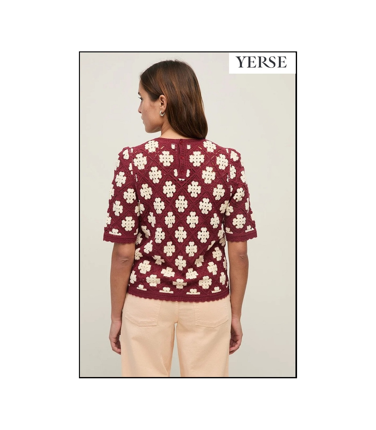 JERSEY EFECTO CROCHET FONDO FRAMBRUESA YERSE