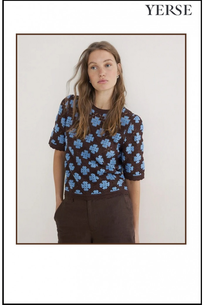 JERSEY EFECTO CROCHET FONDO CHOCOLATE YERSE