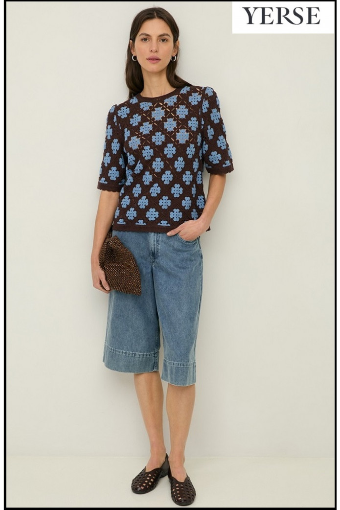 JERSEY EFECTO CROCHET FONDO CHOCOLATE YERSE