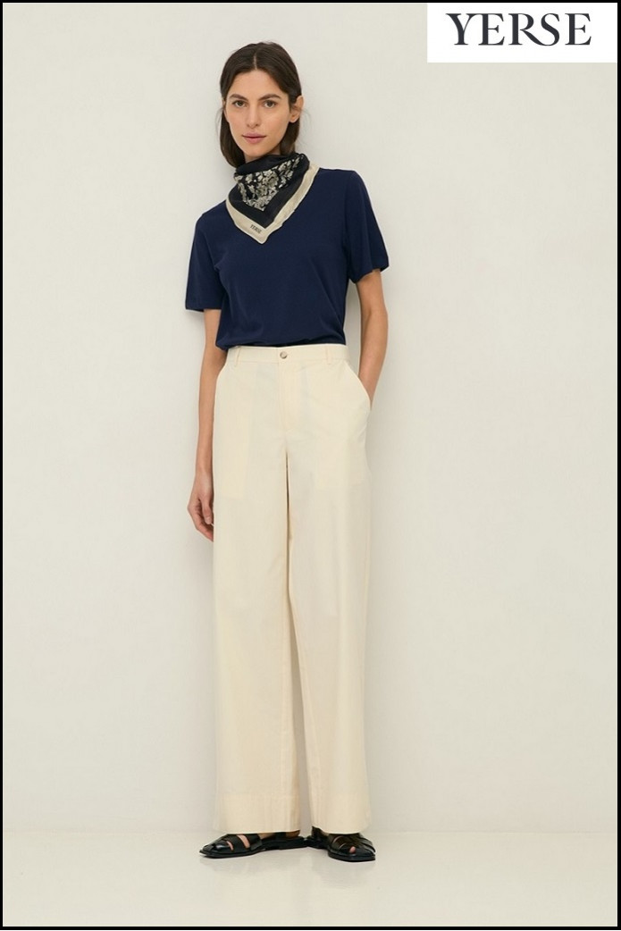 PANTALÓN WIDE LEG POPELÍN YELLOW YERSE