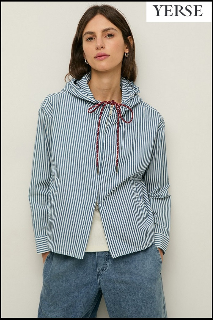 CHAQUETA CON CAPUCHA ALGODÓN RAYAS YERSE