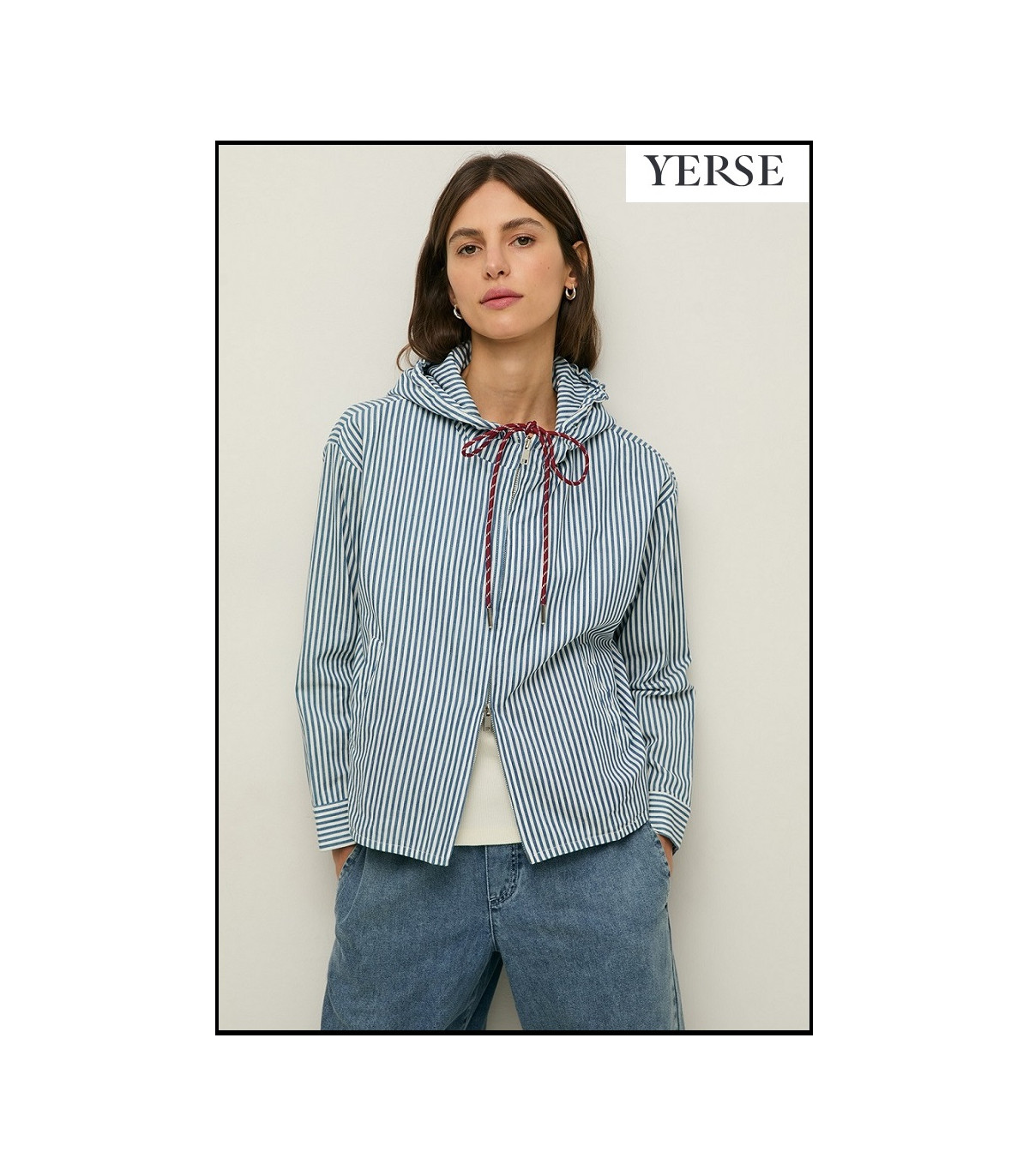 CHAQUETA CON CAPUCHA ALGODÓN RAYAS YERSE