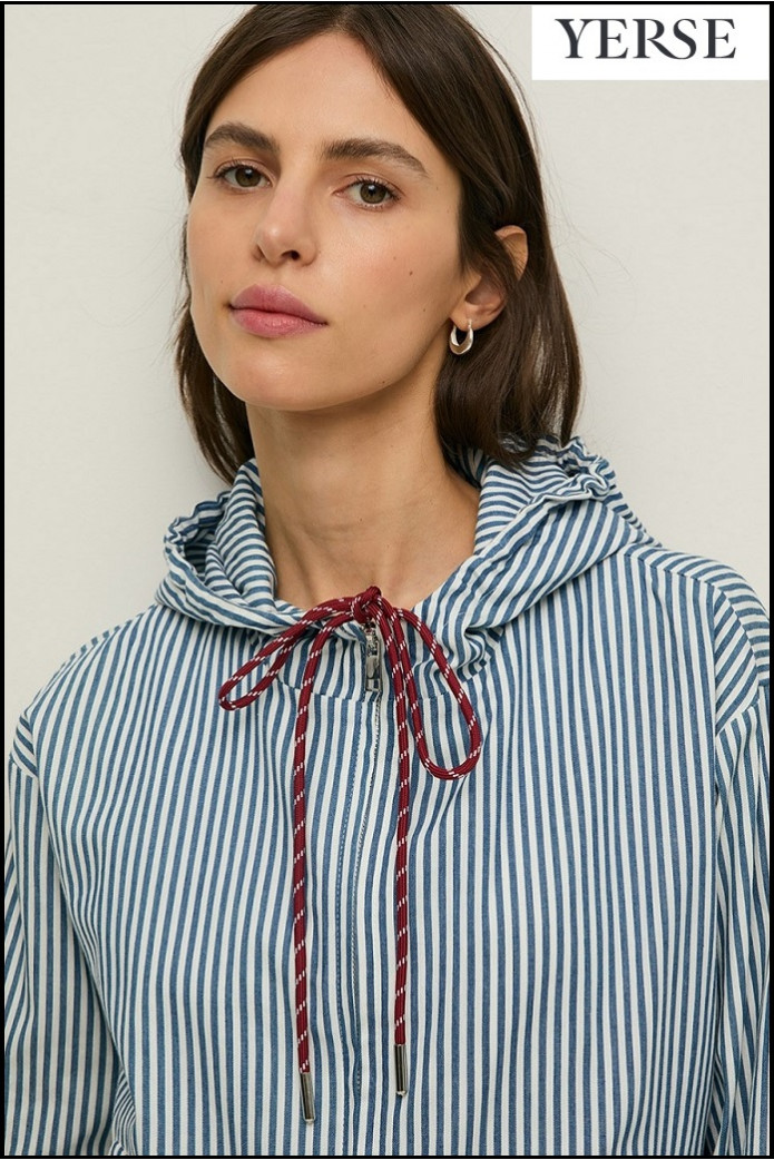 CHAQUETA CON CAPUCHA ALGODÓN RAYAS YERSE