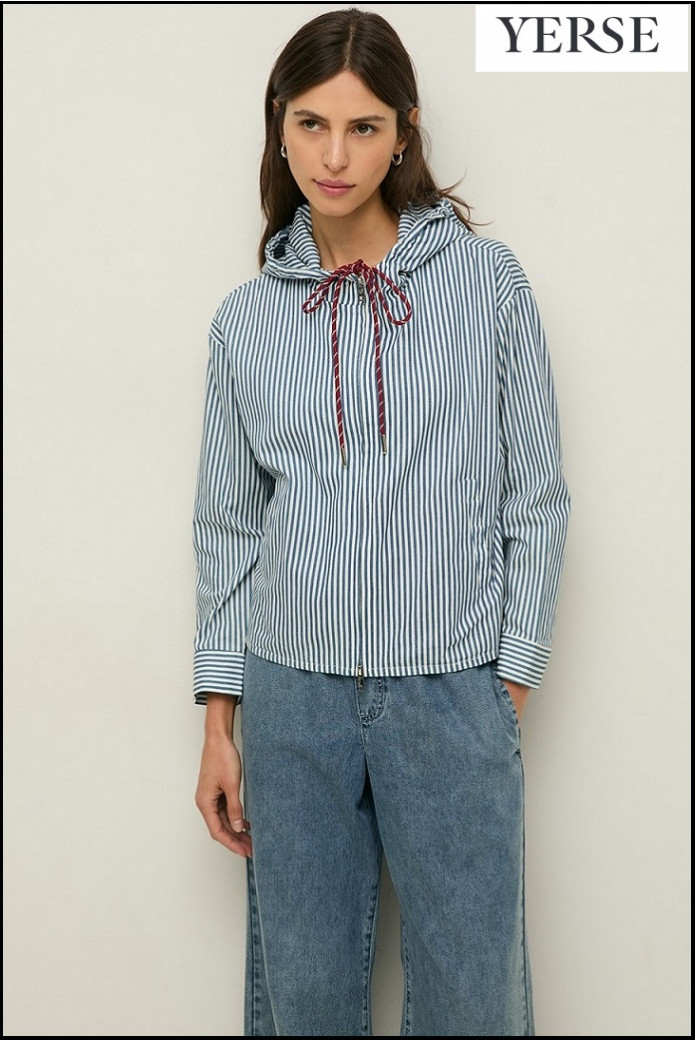 CHAQUETA CON CAPUCHA ALGODÓN RAYAS YERSE