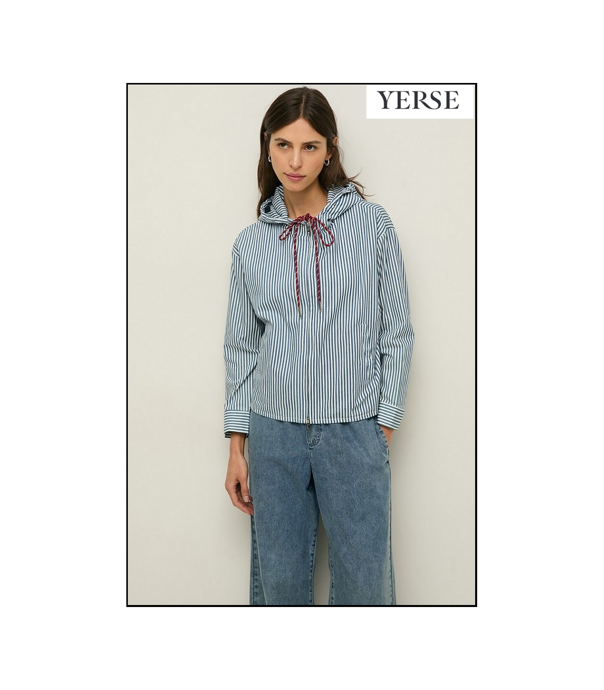 CHAQUETA CON CAPUCHA ALGODÓN RAYAS YERSE