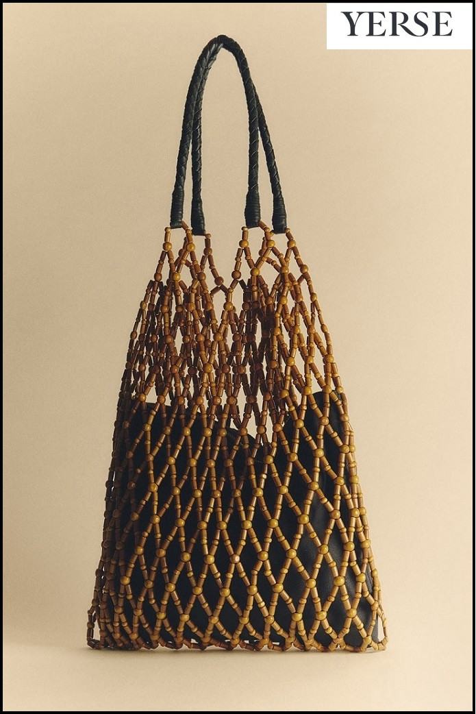 BOLSO DE MALLA CUENTAS DE MADERA YERSE