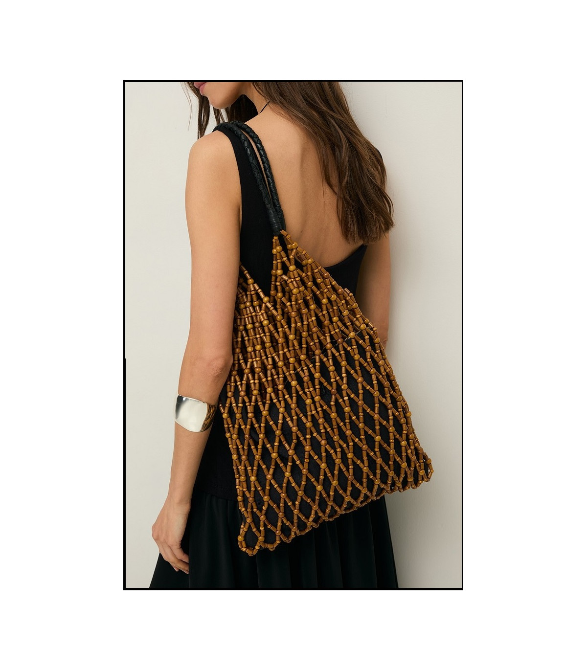 BOLSO DE MALLA CUENTAS DE MADERA YERSE