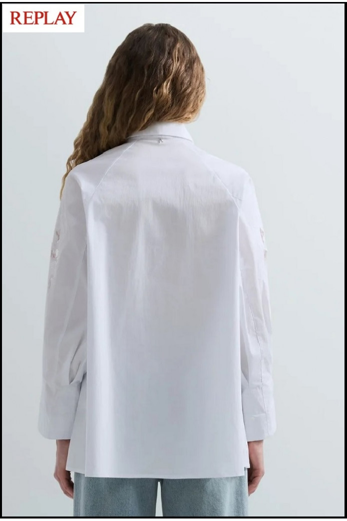 CAMISA DE ALGODÓN CON DETALLES DE ENCAJE REPLAY