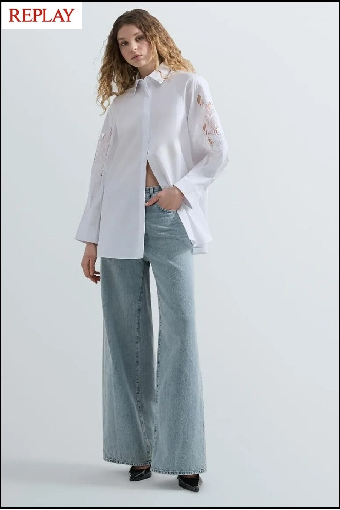 CAMISA DE ALGODÓN CON DETALLES DE ENCAJE REPLAY