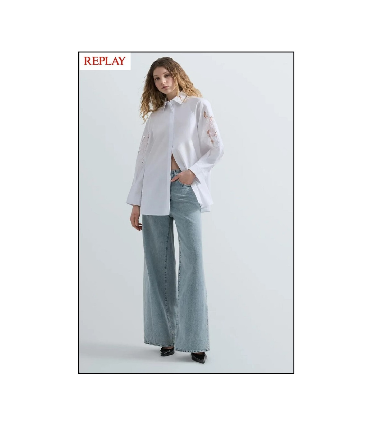CAMISA DE ALGODÓN CON DETALLES DE ENCAJE REPLAY