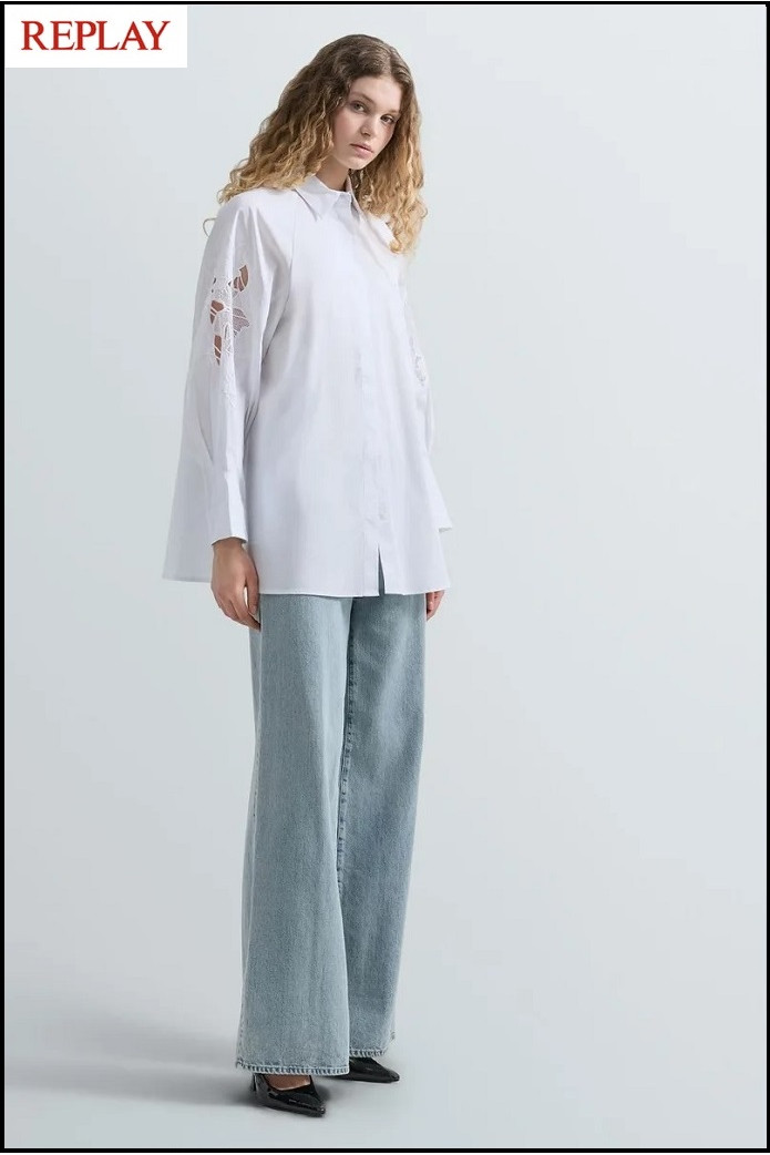 CAMISA DE ALGODÓN CON DETALLES DE ENCAJE REPLAY