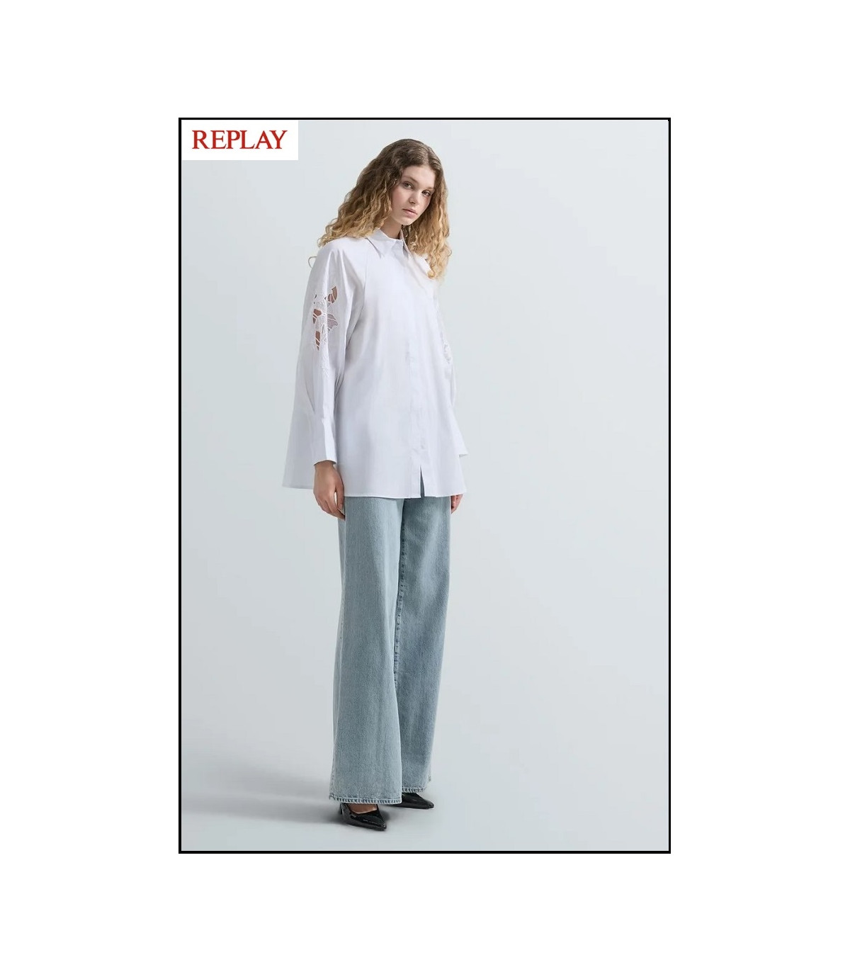 CAMISA DE ALGODÓN CON DETALLES DE ENCAJE REPLAY