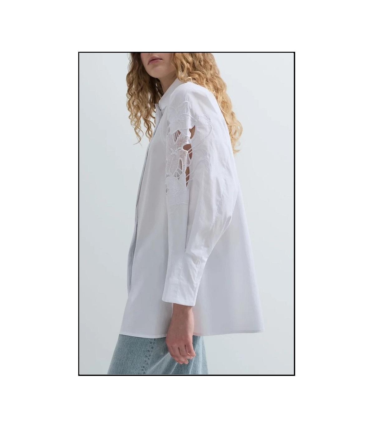 CAMISA DE ALGODÓN CON DETALLES DE ENCAJE REPLAY