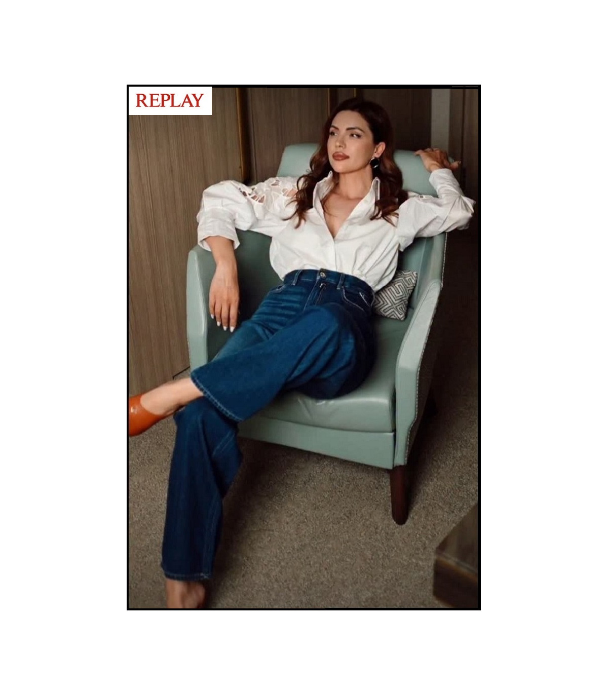 CAMISA DE ALGODÓN CON DETALLES DE ENCAJE REPLAY