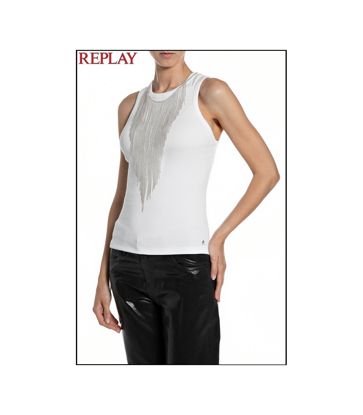 CAMISETA BLANCA CON COLLAR REPLAY