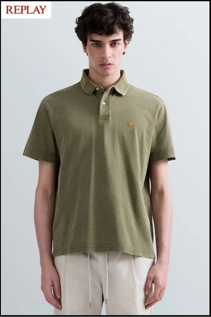 POLO DE PIQUÉ DE ALGODÓN MUD CON BORDADO R REPLAY