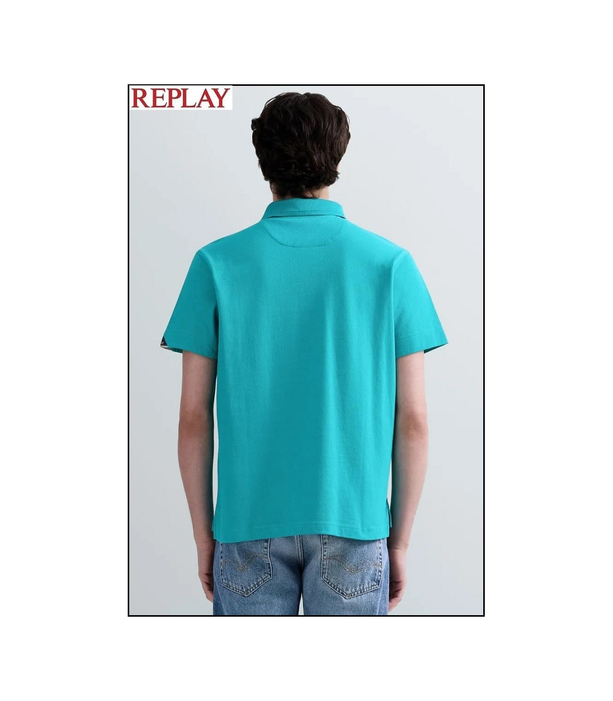 POLO DE PIQUÉ ELÁSTICO EMERALD CON BORDADO R REPLAY