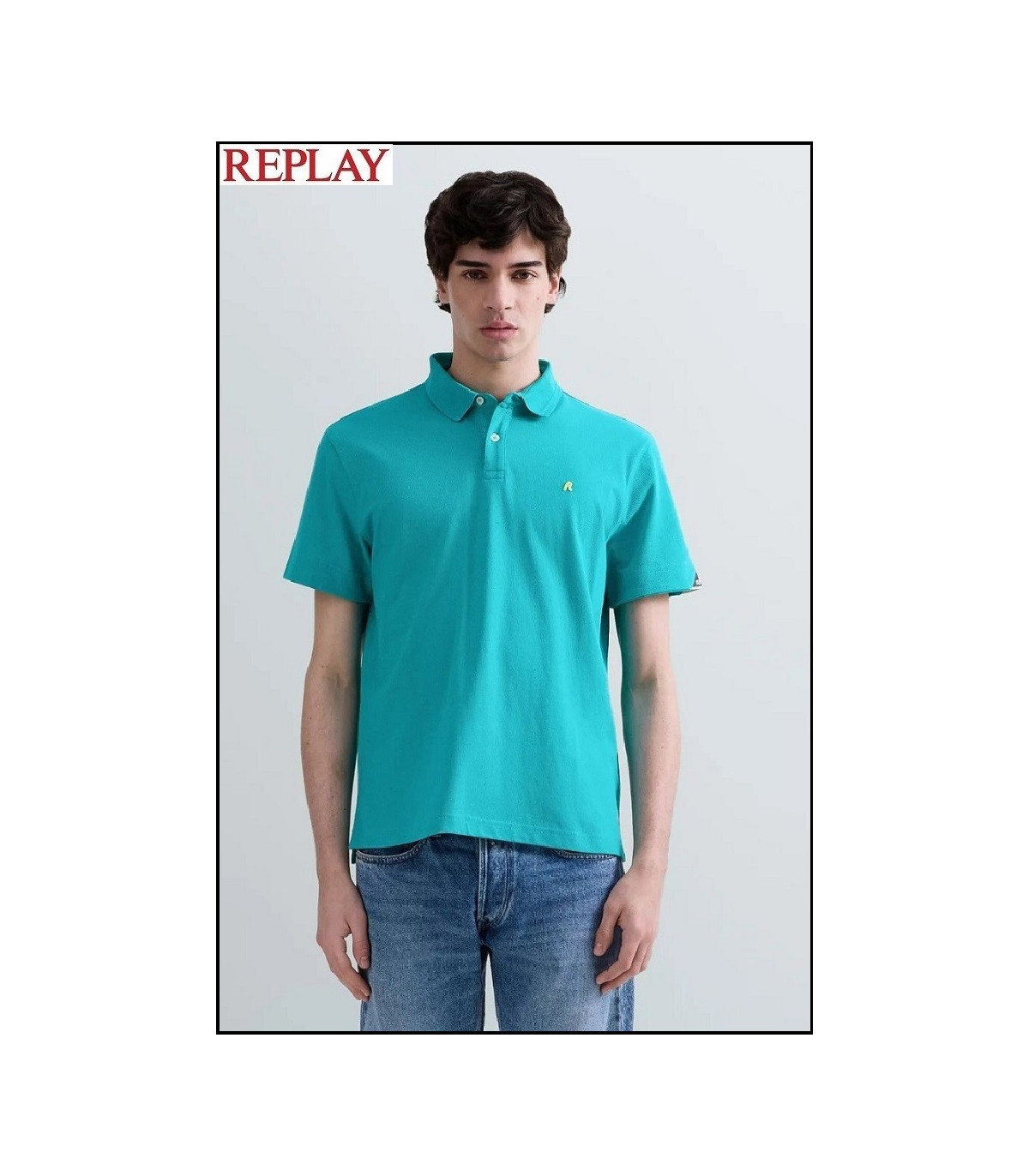 POLO DE PIQUÉ ELÁSTICO EMERALD CON BORDADO R REPLAY