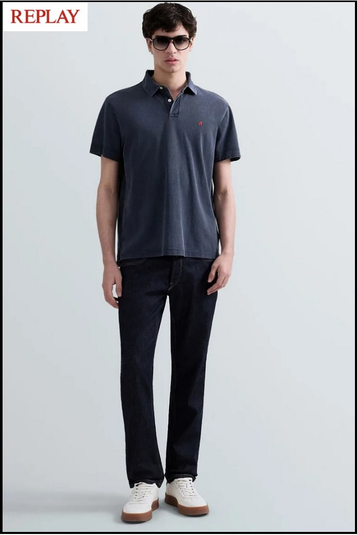 POLO DE PIQUÉ DE ALGODÓN AZUL OSCURO CON BORDADO R