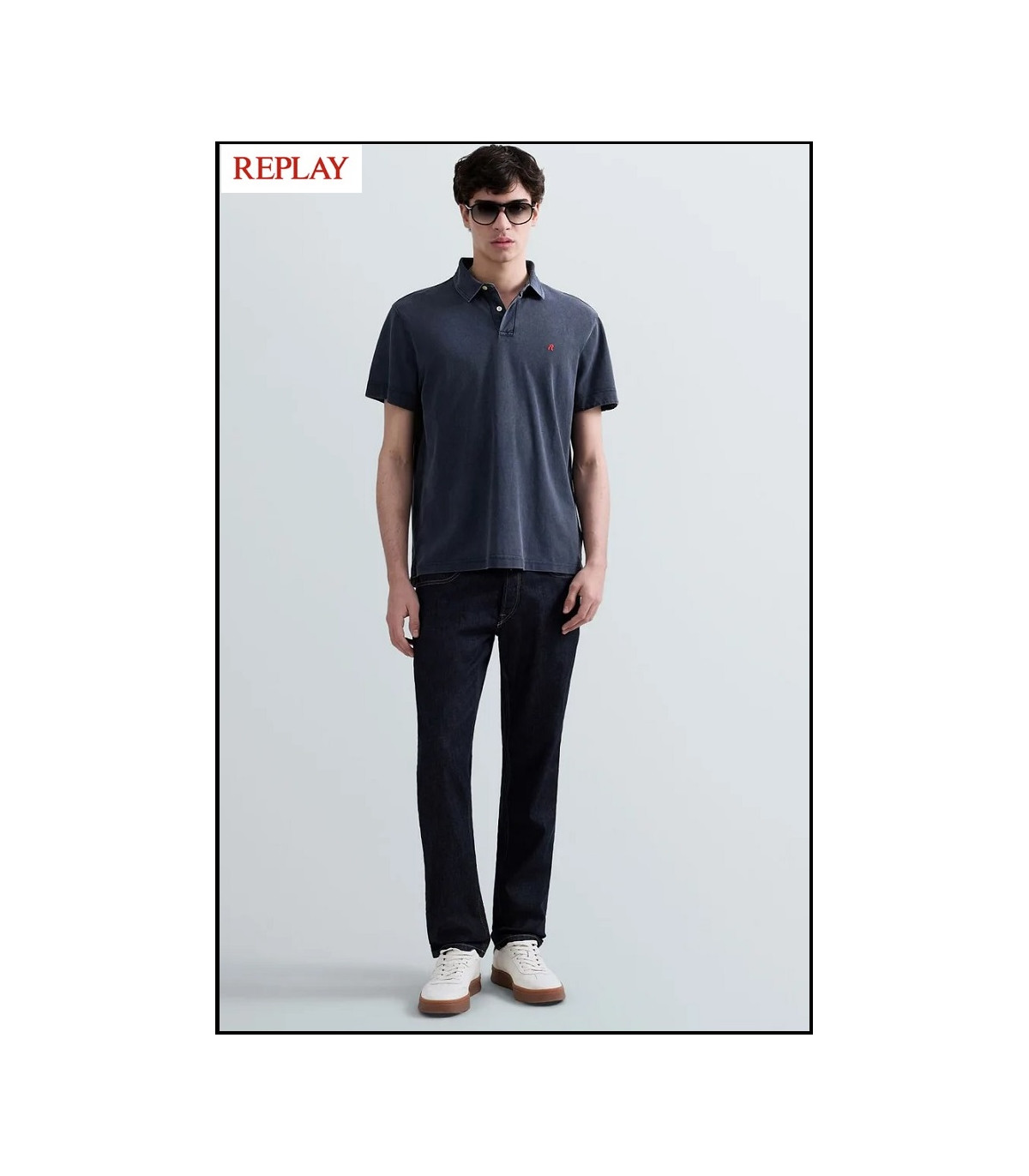 POLO DE PIQUÉ DE ALGODÓN AZUL OSCURO CON BORDADO R