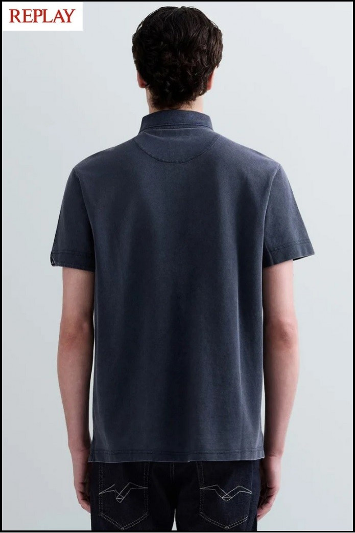 POLO DE PIQUÉ DE ALGODÓN AZUL OSCURO CON BORDADO R