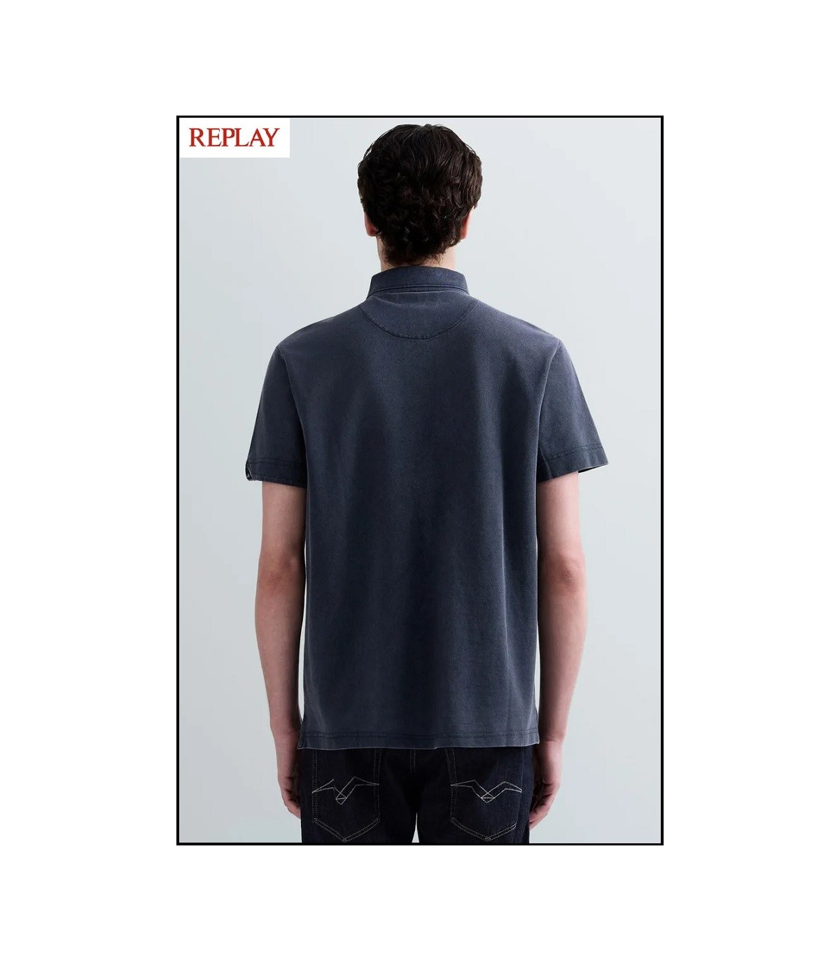 POLO DE PIQUÉ DE ALGODÓN AZUL OSCURO CON BORDADO R