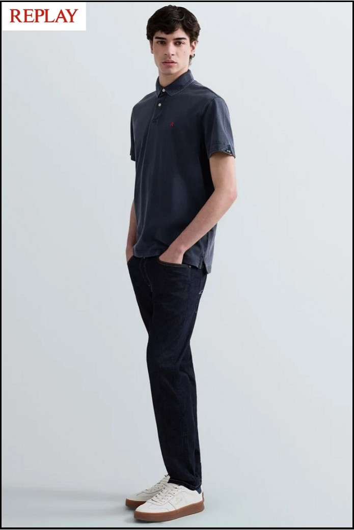 POLO DE PIQUÉ DE ALGODÓN AZUL OSCURO CON BORDADO R