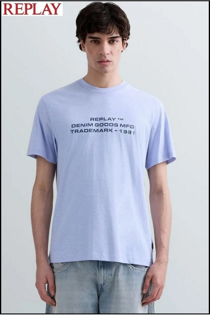 CAMISETA DE ALGODÓN Y LINO CON INSCRIPCIÓN REPLAY