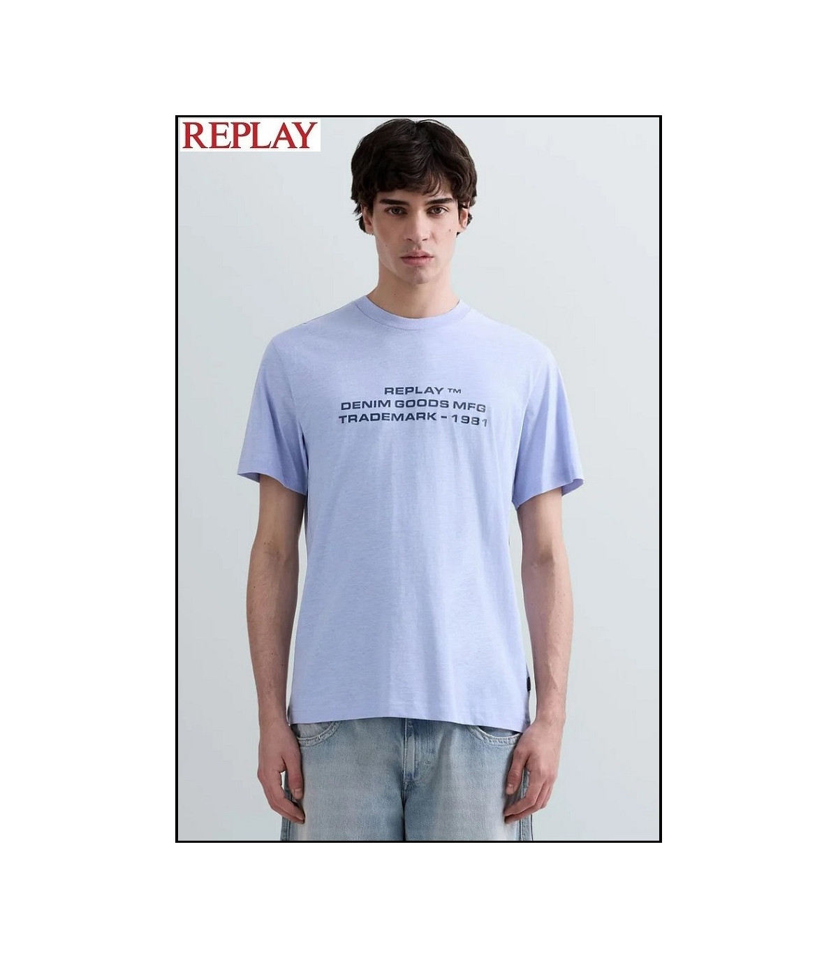 CAMISETA DE ALGODÓN Y LINO CON INSCRIPCIÓN REPLAY