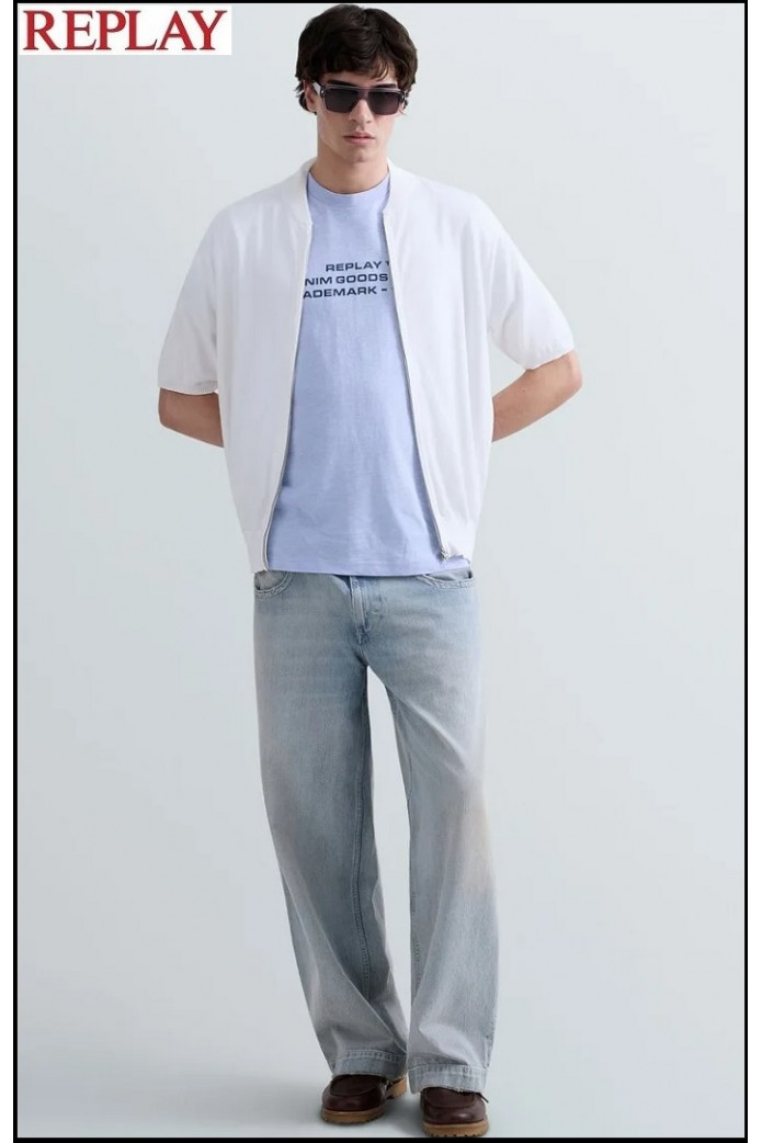 CAMISETA DE ALGODÓN Y LINO CON INSCRIPCIÓN REPLAY