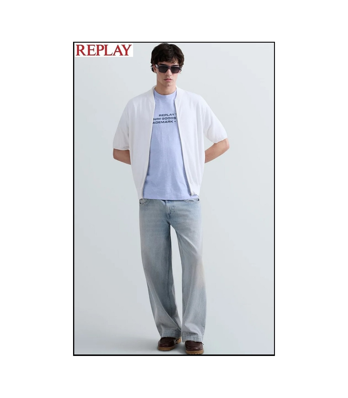 CAMISETA DE ALGODÓN Y LINO CON INSCRIPCIÓN REPLAY