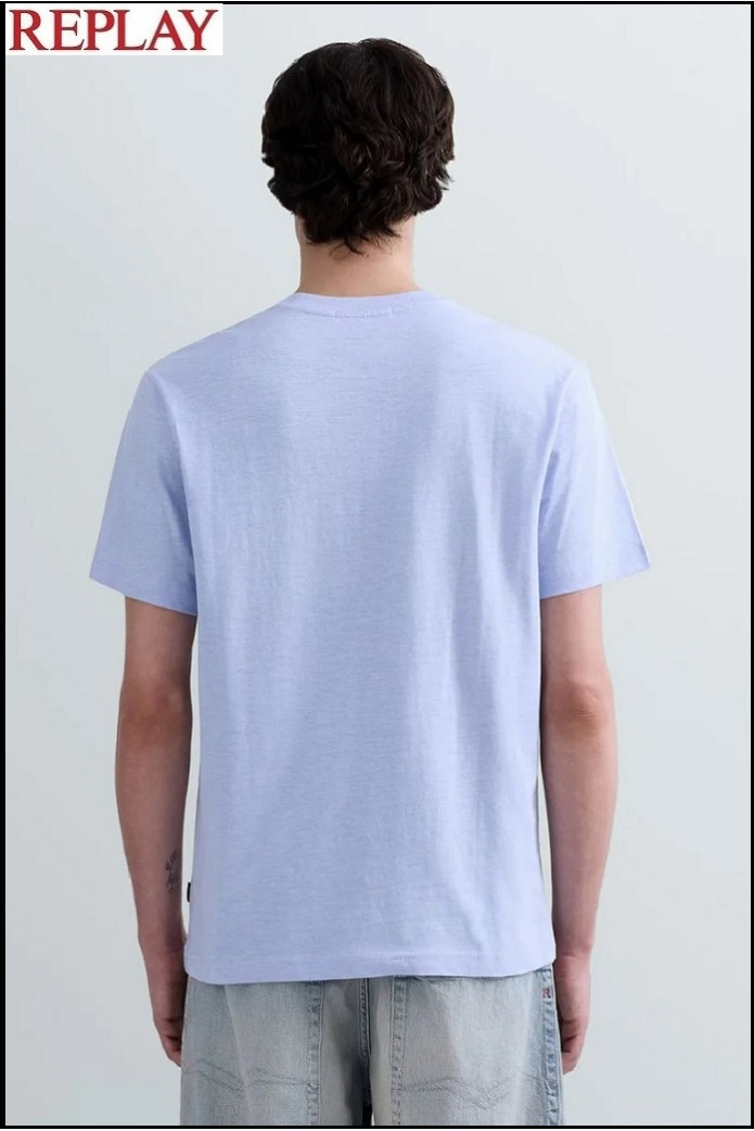 CAMISETA DE ALGODÓN Y LINO CON INSCRIPCIÓN REPLAY