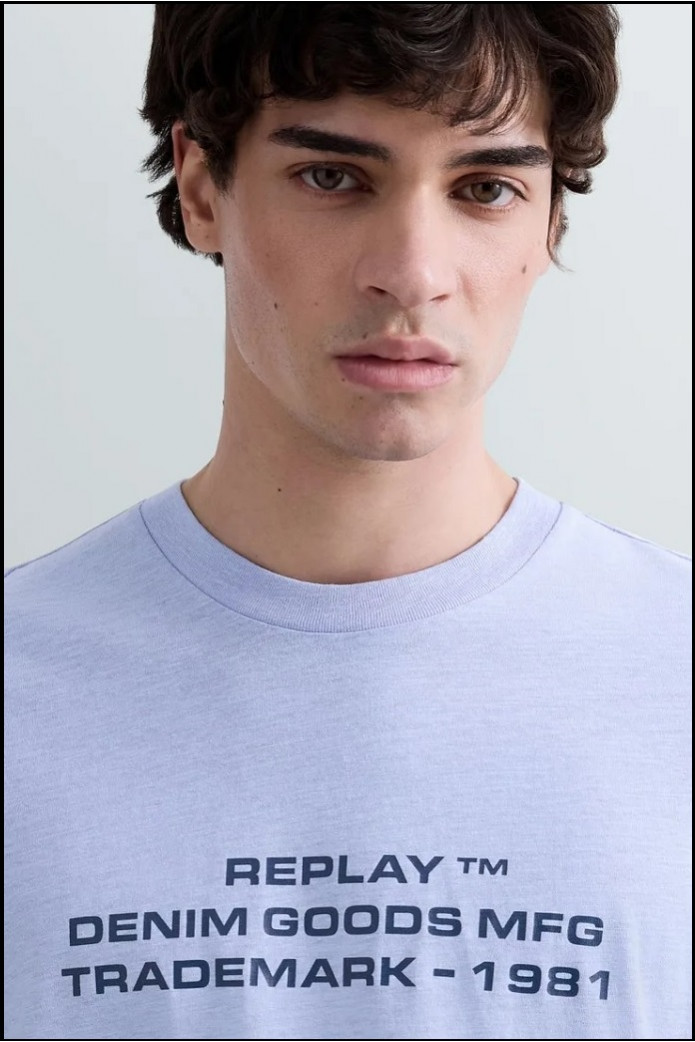 CAMISETA DE ALGODÓN Y LINO CON INSCRIPCIÓN REPLAY