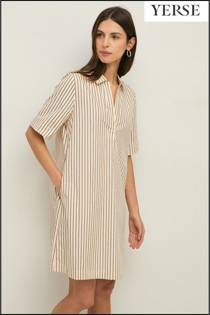 VESTIDO CORTO CAMISERO POPELÍN RAYAS YERSE