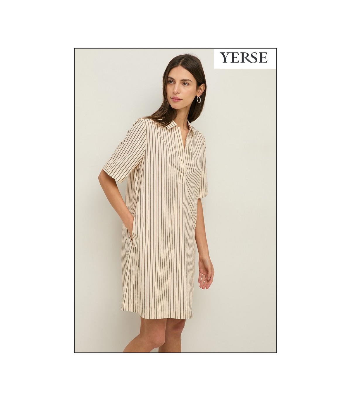 VESTIDO CORTO CAMISERO POPELÍN RAYAS YERSE