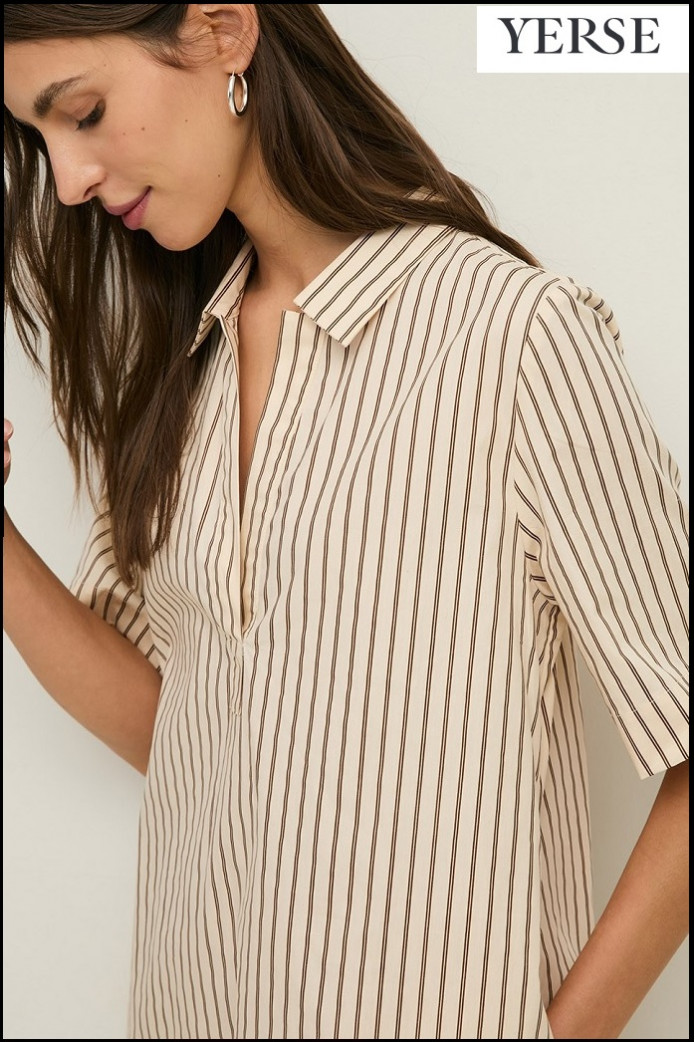 VESTIDO CORTO CAMISERO POPELÍN RAYAS YERSE