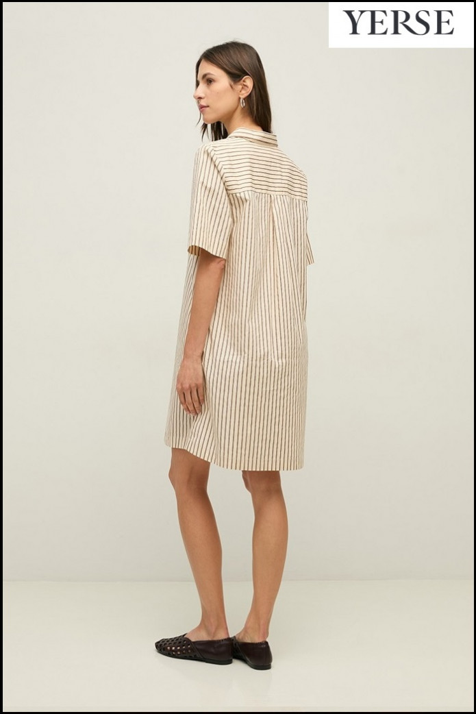 VESTIDO CORTO CAMISERO POPELÍN RAYAS YERSE