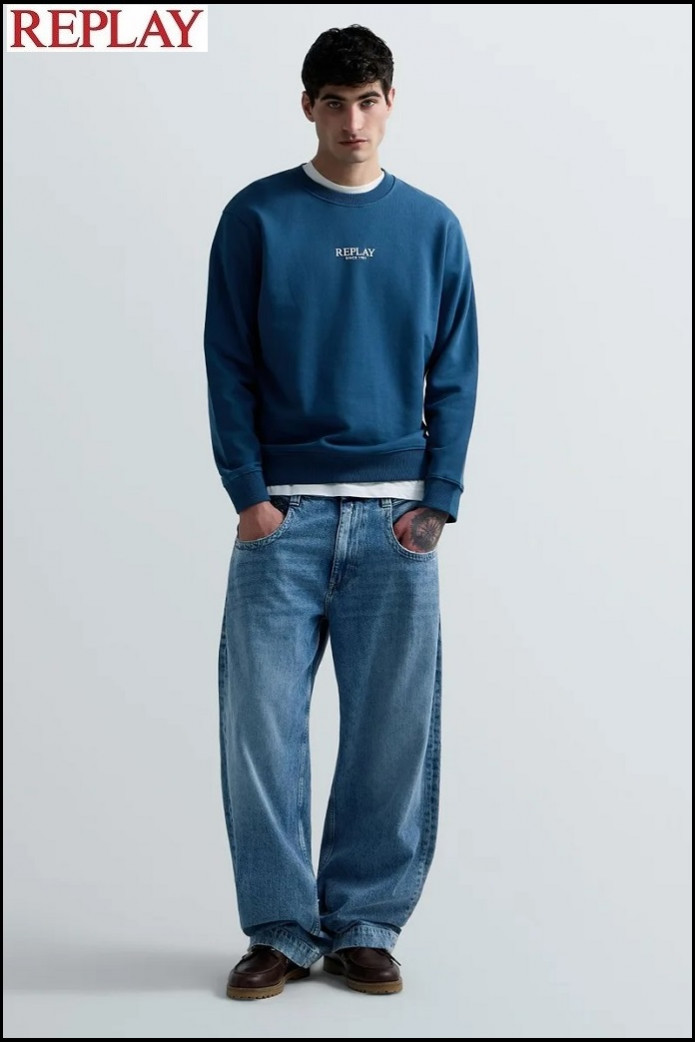 SUDADERA DE ALGODÓN AZUL PETRÓLEO REPLAY