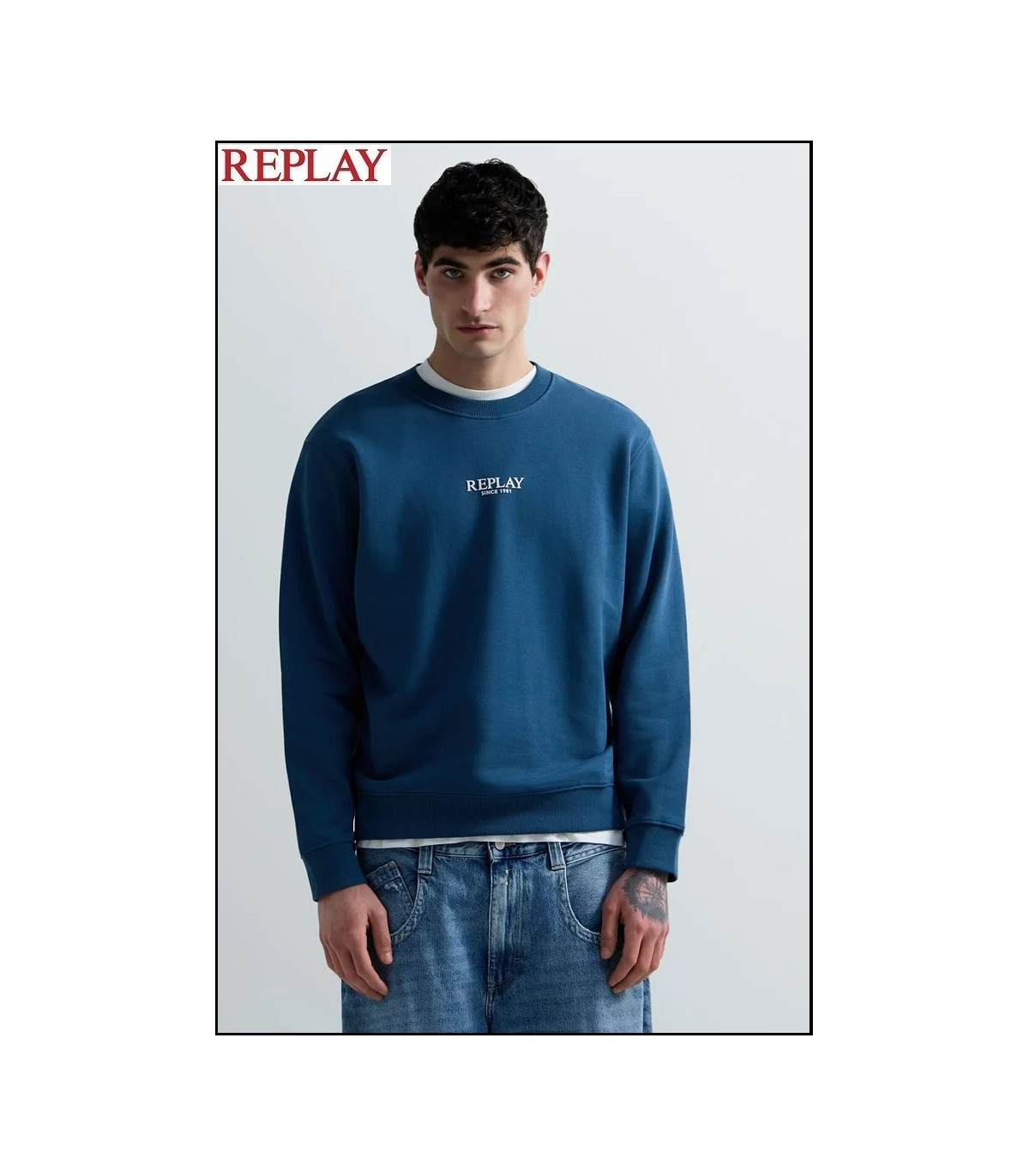 SUDADERA DE ALGODÓN AZUL PETRÓLEO REPLAY