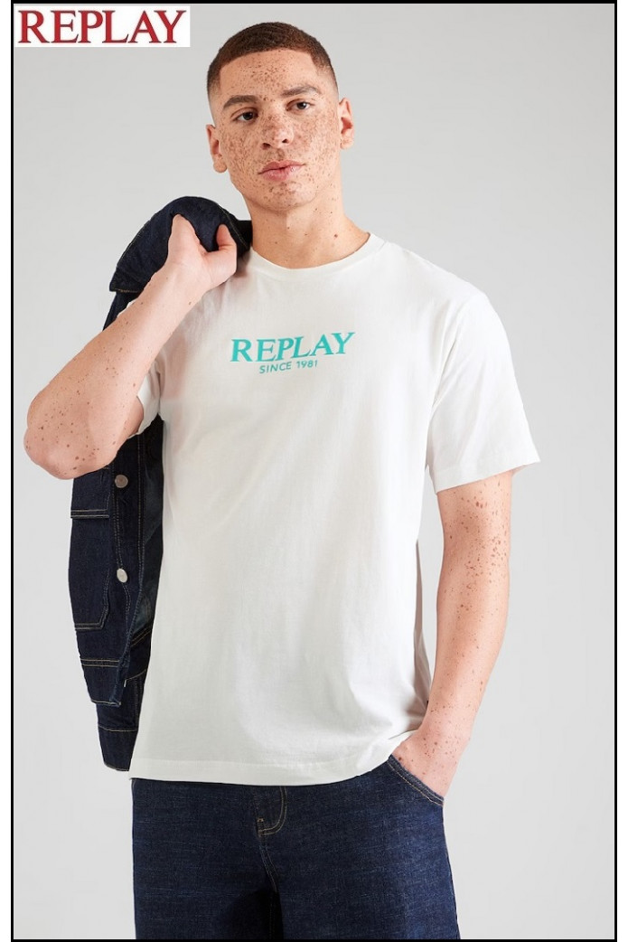 CAMISETA BLANCA LOGO VERDE REPLAY