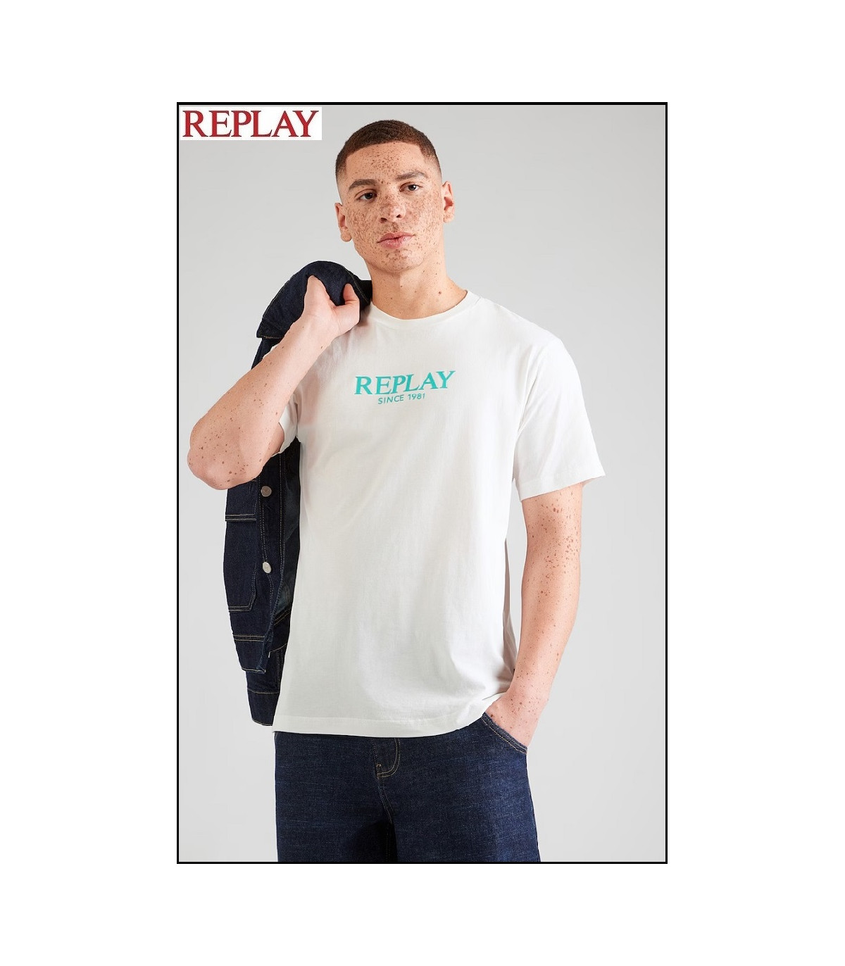 CAMISETA BLANCA LOGO VERDE REPLAY