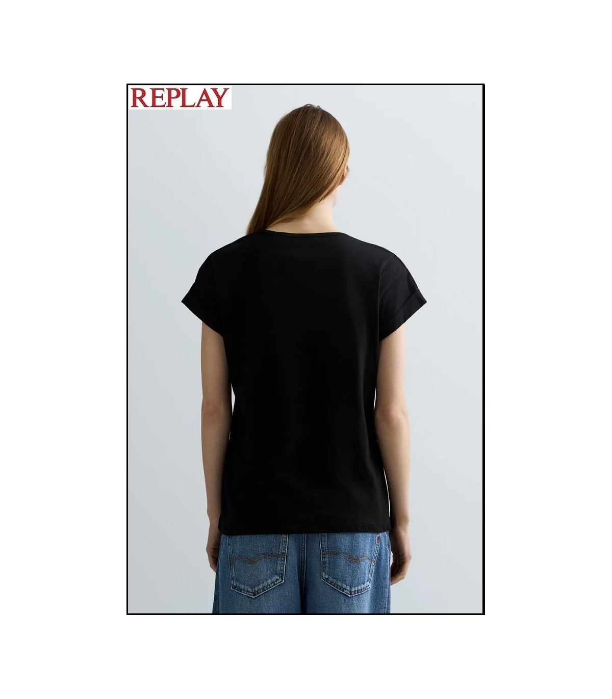 CAMISETA NEGRA DE PUNTO CON ESTAMPADO FOTOGRÁFICO REPLAY