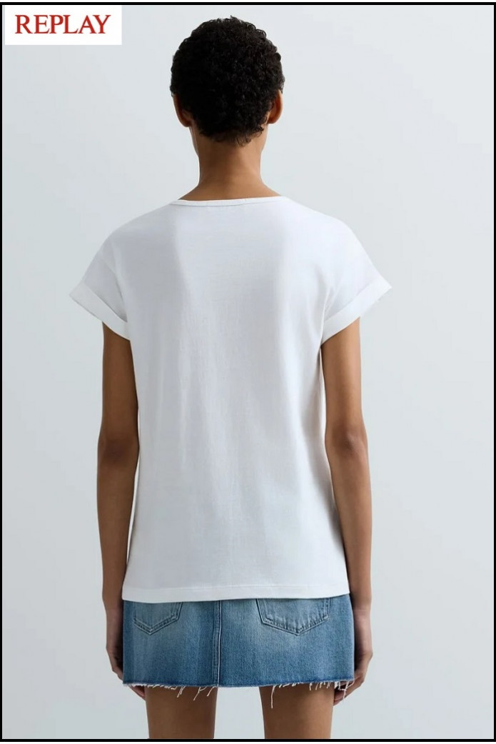 CAMISETA BLANCA DE PUNTO CON ESTAMPADO FOTOGRÁFICO REPLAY