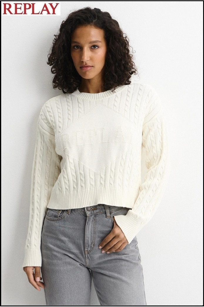 JERSEY BLANCO CORTO DE TRENZAS CON LOGOTIPO REPLAY