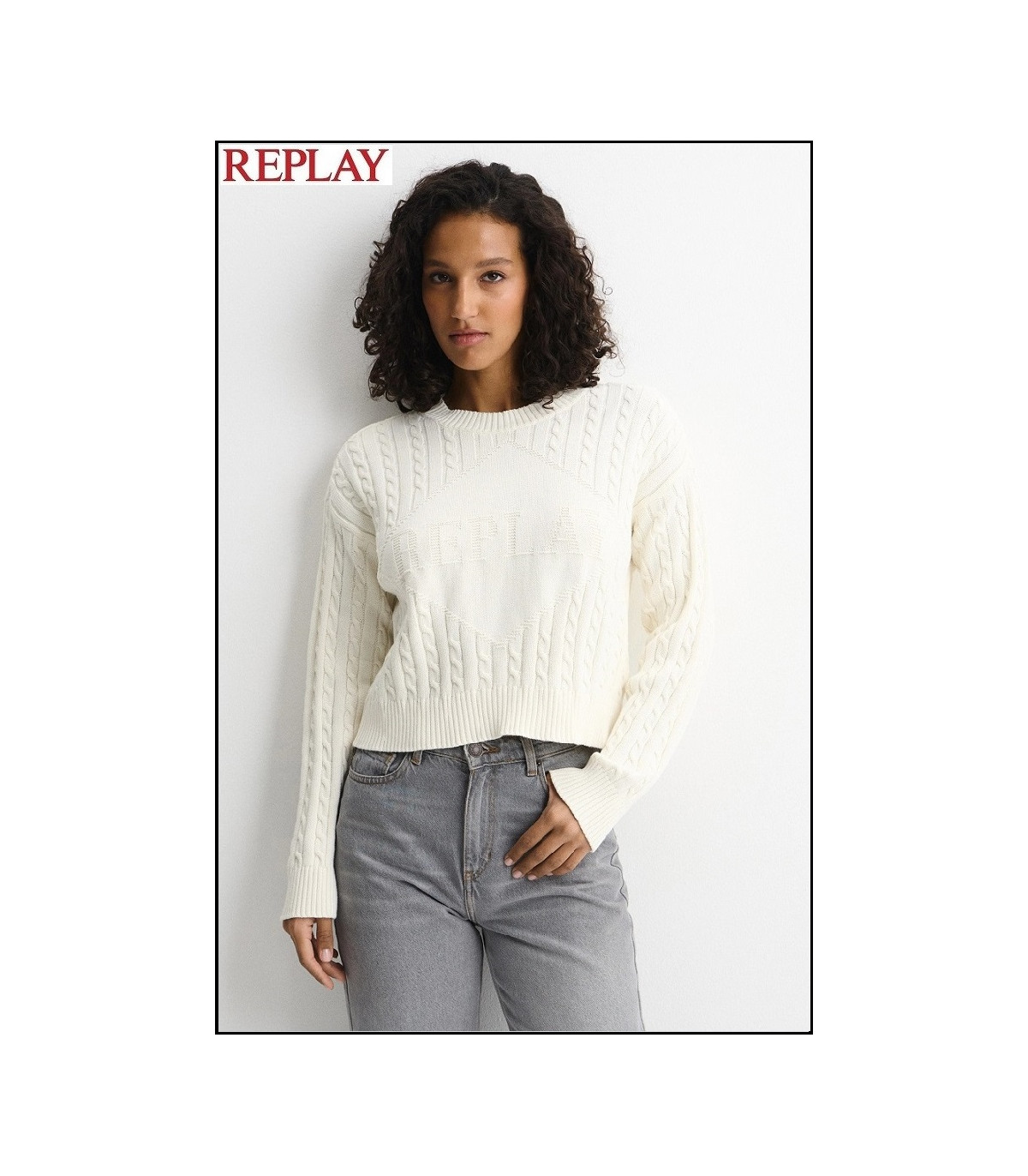 JERSEY BLANCO CORTO DE TRENZAS CON LOGOTIPO REPLAY