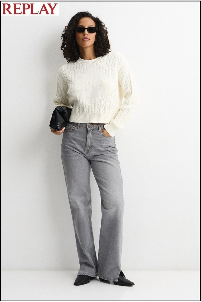 JERSEY BLANCO CORTO DE TRENZAS CON LOGOTIPO REPLAY