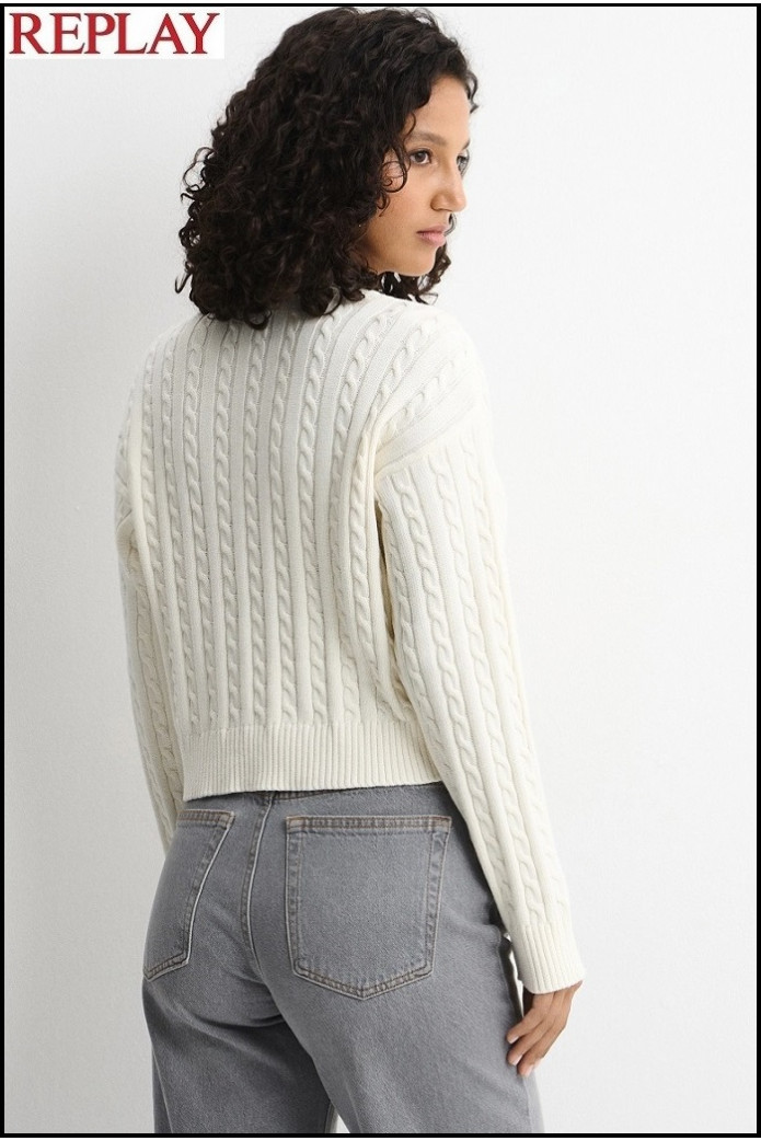 JERSEY BLANCO CORTO DE TRENZAS CON LOGOTIPO REPLAY